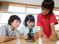 顕微鏡を覗く小学生