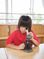 顕微鏡を覗く小学生