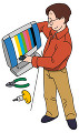 テレビの修理をする男性