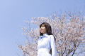 桜の木と女性