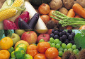 果物の集合と野菜の集合イメージ・コラージュ