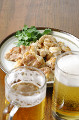 ホルモン焼き（コプチャン・ミノサンド）とビール