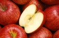 リンゴの断面と一面のリンゴ（サンフジ）