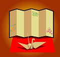 折り鶴と屏風
