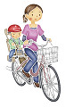 子どもを乗せて自転車に乗るママ
