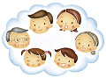 雲の中の6人家族の顔