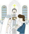 教会で結婚式を挙げる新郎新婦