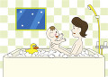 お風呂に入る赤ちゃんと父親