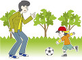 公園でサッカーをする親子