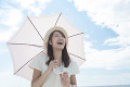 日傘をさす笑顔の女性