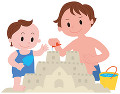 砂の城で遊ぶ親子