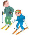 スキーをする親子