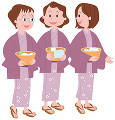 温泉に向かう三人の中高年女性