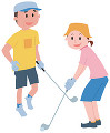 ゴルフをする中高年夫婦