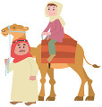 ラクダに乗る中高年女性