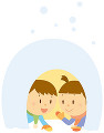 かまくらに入る男の子と女の子