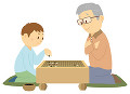 孫と囲碁を指す老人男性