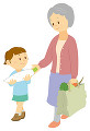 孫と買い物をする老人女性