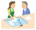 食器を洗う娘と母