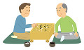 息子と囲碁を指す老人男性