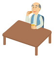 お茶菓子を食べる老人男性