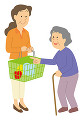 娘と買い物をする老人女性