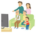 テレビゲームをする三世代家族