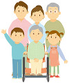 車椅子に乗る祖母と三世代家族