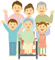 車椅子に乗る祖母と三世代家族