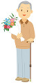 花束を持って立つ老人男性