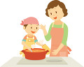 料理の作り方を教わる小学生女子