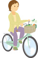 自転車で買い物をする中年女性
