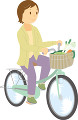 自転車で買い物をする中年女性