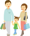 ショッピングをする夫婦と子供