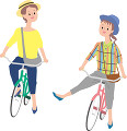 自転車にのる若い女性２人