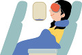 飛行機の機内で寝る若い女性
