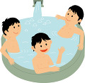 合宿で大浴場で入浴する若い男性３人
