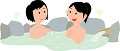 温泉に入る若い女性２人