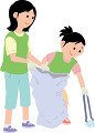 清掃ボランティアをする若い女性２人