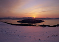 冬の美幌峠から屈斜路湖と朝日