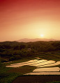 安達太良山と夕日