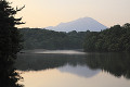 朝の岡成池と大山