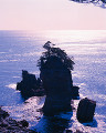 ０８０：岩手県　自然　岩礁　海　夕焼け　朝焼け　太陽　水平線