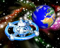 ０５４：CG 地球と宇宙ステーションのイメージ
