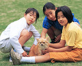 024：女の子3人　犬（ロング・コート・チワワ）