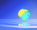 CG 宇宙 球状の世界地図 水面 波紋