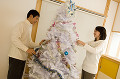 041：クリスマスツリーの飾り付けをするカップル